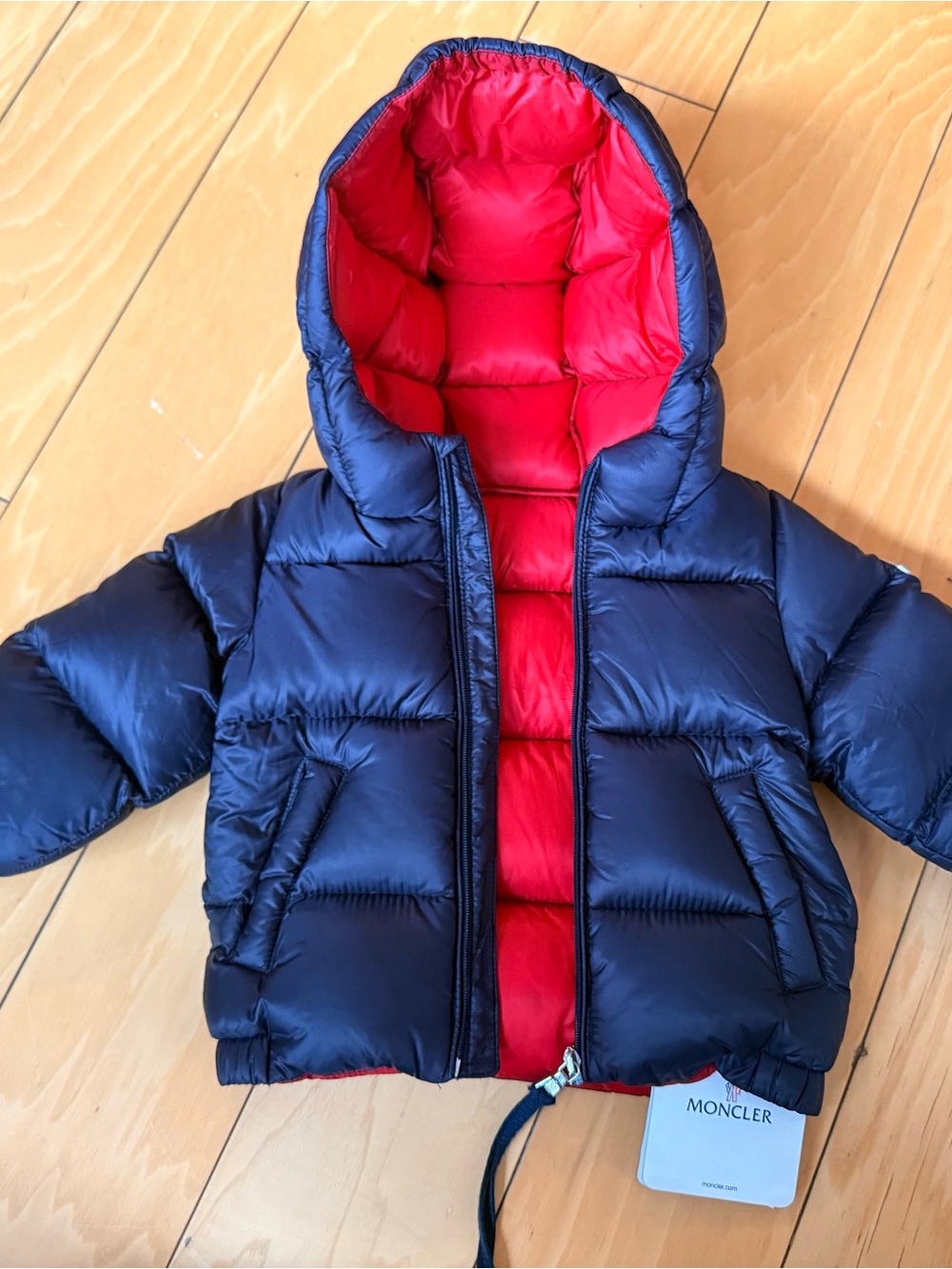 NWT Moncler 6-9months Two-Tone Navy and Red Puffer Jacket